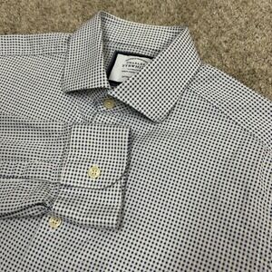 Charles Tyrwhitt Dress Shirt Extra Slim Fit 15.5/33 Blue White Micro Dot